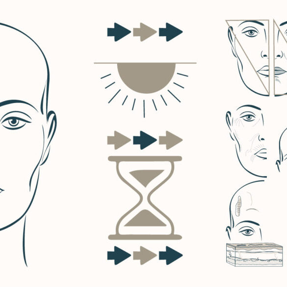 Facial aging processes and skin changes illustration.